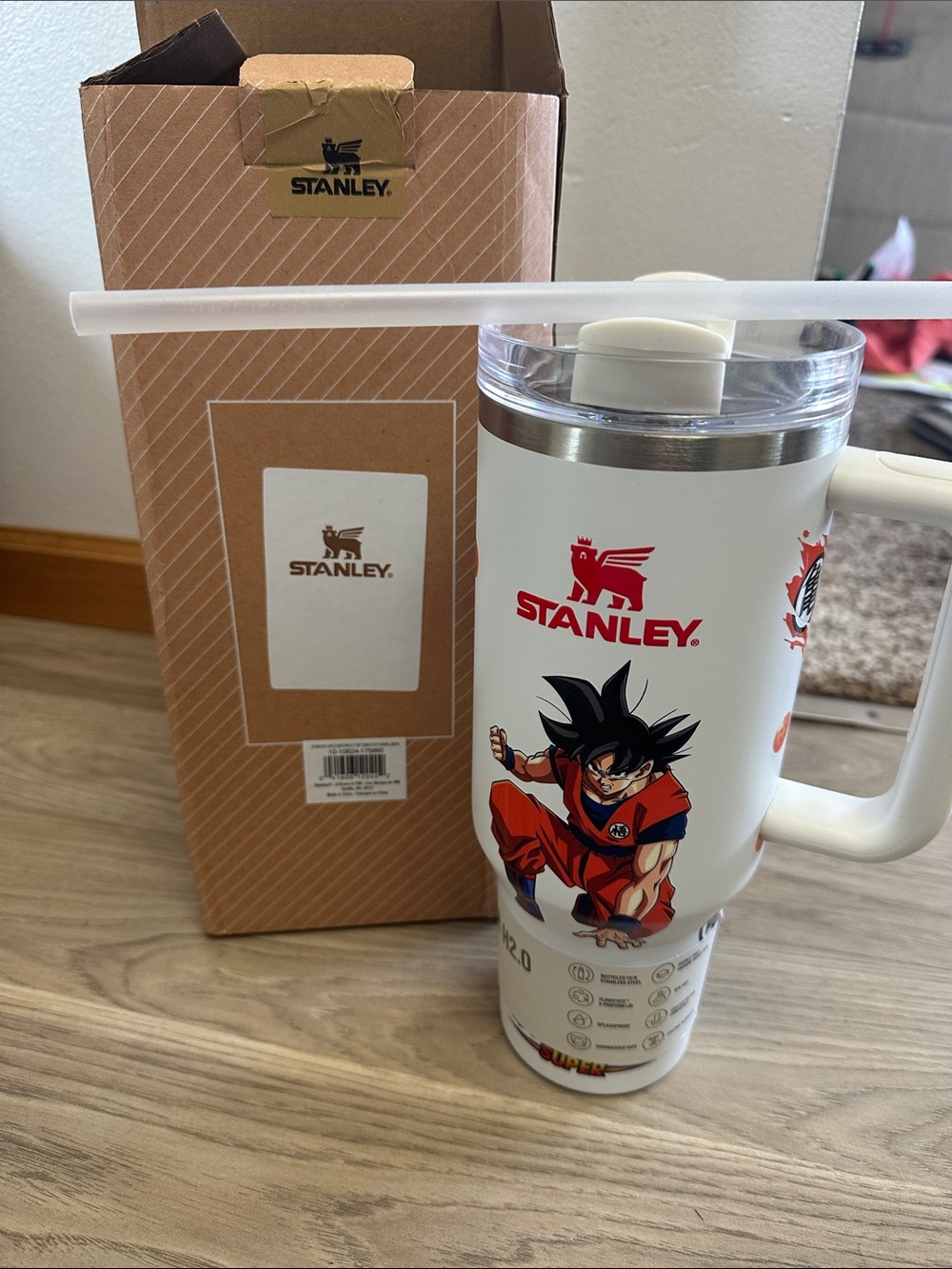 Stanley White Insulated Travel Mug with Red Dragon Ball Z Art